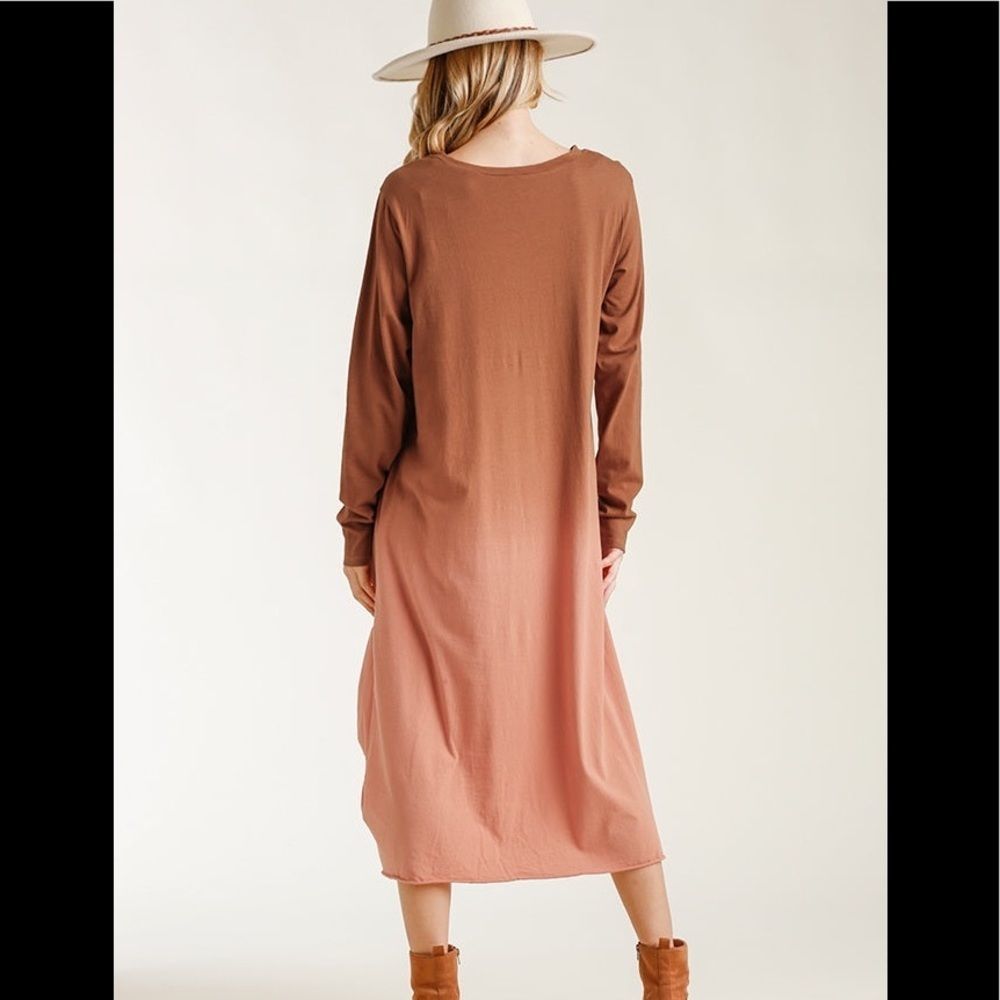 Umgee Navy & Green Ombre Front Knot Detail Long Sleeve Midi Dress - Picture 5 of 6